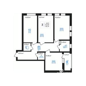 3-к квартира, строящийся дом, 96м2, 2/8 этаж