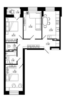 3-к квартира, вторичка, 71м2, 4/15 этаж