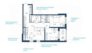 2-к квартира, вторичка, 71м2, 13/22 этаж