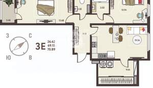 2-к квартира, вторичка, 71м2, 12/18 этаж