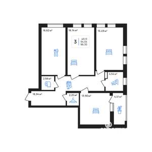 3-к квартира, строящийся дом, 96м2, 7/8 этаж