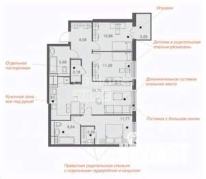 3-к квартира, вторичка, 90м2, 7/25 этаж