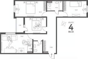3-к квартира, сданный дом, 86м2, 12/17 этаж