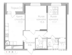 2-к квартира, строящийся дом, 69м2, 7/17 этаж