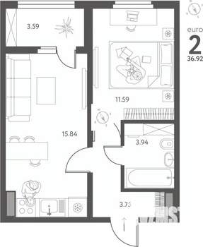 1-к квартира, вторичка, 37м2, 5/17 этаж
