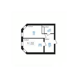 1-к квартира, строящийся дом, 42м2, 3/7 этаж