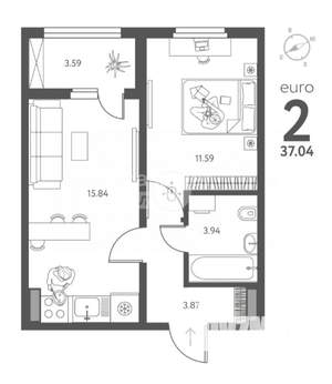 1-к квартира, вторичка, 37м2, 2/18 этаж