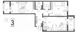 2-к квартира, вторичка, 67м2, 8/17 этаж