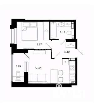 1-к квартира, вторичка, 36м2, 2/12 этаж