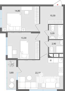 3-к квартира, строящийся дом, 68м2, 2/25 этаж