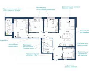 3-к квартира, вторичка, 102м2, 15/22 этаж