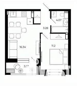 1-к квартира, строящийся дом, 38м2, 8/15 этаж