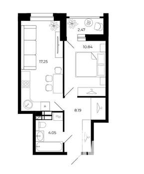 2-к квартира, вторичка, 42м2, 2/24 этаж