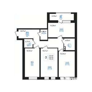 3-к квартира, строящийся дом, 99м2, 4/8 этаж