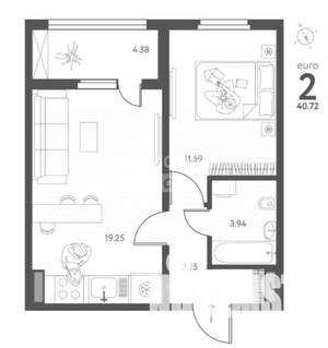 1-к квартира, вторичка, 41м2, 8/17 этаж