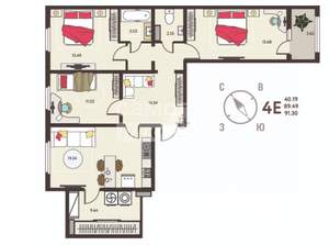 3-к квартира, вторичка, 91м2, 16/18 этаж