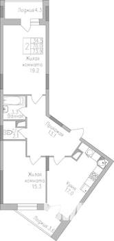 2-к квартира, вторичка, 74м2, 10/19 этаж