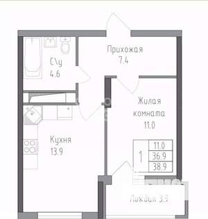 1-к квартира, вторичка, 39м2, 6/19 этаж