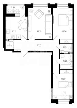 3-к квартира, вторичка, 74м2, 6/15 этаж
