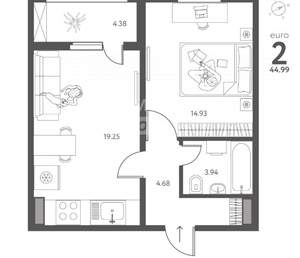 2-к квартира, вторичка, 45м2, 3/17 этаж