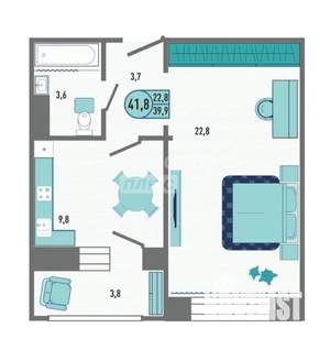 1-к квартира, вторичка, 42м2, 1/18 этаж