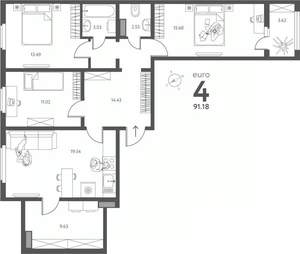 3-к квартира, вторичка, 91м2, 16/17 этаж