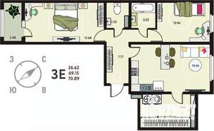 2-к квартира, вторичка, 71м2, 13/18 этаж