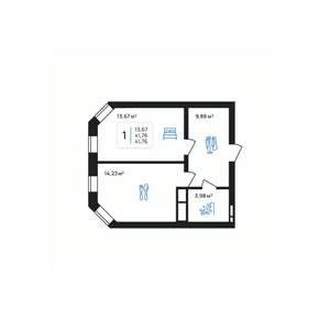 1-к квартира, строящийся дом, 42м2, 3/8 этаж