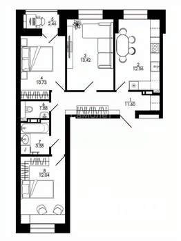 3-к квартира, строящийся дом, 71м2, 12/12 этаж
