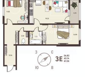 2-к квартира, вторичка, 67м2, 10/18 этаж