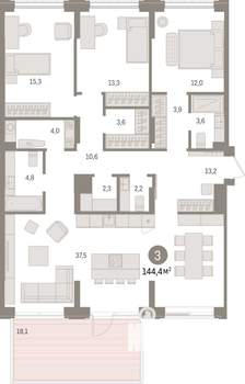 3-к квартира, строящийся дом, 144м2, 2/25 этаж