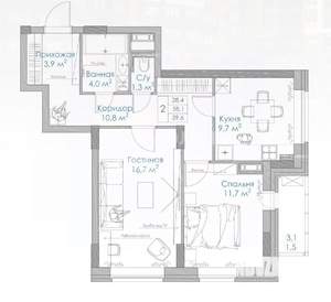2-к квартира, вторичка, 60м2, 6/25 этаж