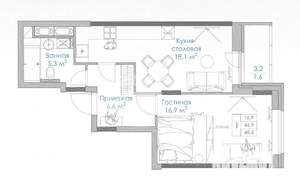1-к квартира, вторичка, 49м2, 19/25 этаж