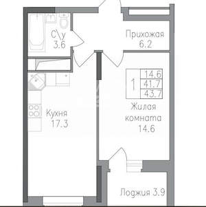 1-к квартира, вторичка, 44м2, 6/19 этаж