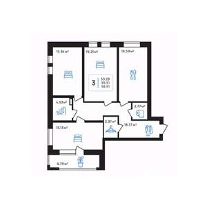 3-к квартира, строящийся дом, 99м2, 2/8 этаж