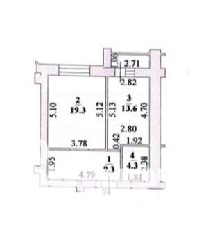 1-к квартира, вторичка, 49м2, 9/12 этаж