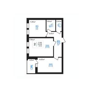 2-к квартира, строящийся дом, 61м2, 5/8 этаж