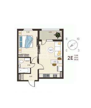 1-к квартира, вторичка, 41м2, 14/17 этаж