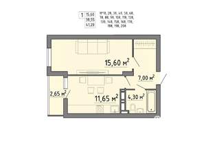 1-к квартира, строящийся дом, 41м2, 2/21 этаж