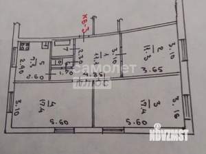 3-к квартира, вторичка, 68м2, 1/2 этаж