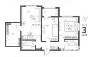 2-к квартира, строящийся дом, 70м2, 2/17 этаж