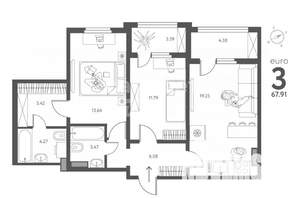 2-к квартира, вторичка, 68м2, 6/17 этаж