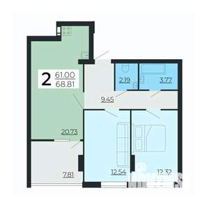 2-к квартира, вторичка, 69м2, 2/24 этаж