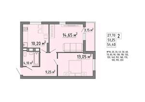 2-к квартира, строящийся дом, 54м2, 21/21 этаж