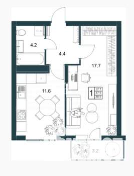 1-к квартира, вторичка, 39м2, 18/19 этаж