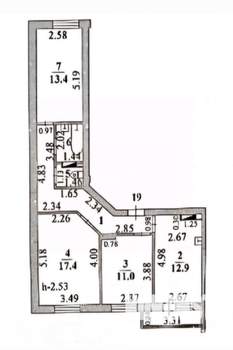 3-к квартира, вторичка, 72м2, 4/17 этаж