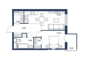 1-к квартира, сданный дом, 45м2, 18/25 этаж