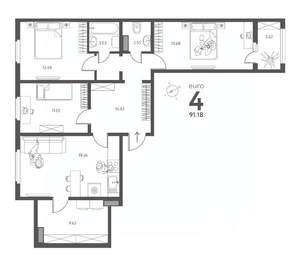 3-к квартира, строящийся дом, 91м2, 9/17 этаж