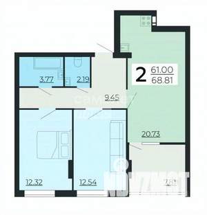 3-к квартира, вторичка, 69м2, 2/24 этаж