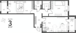 2-к квартира, вторичка, 67м2, 5/17 этаж